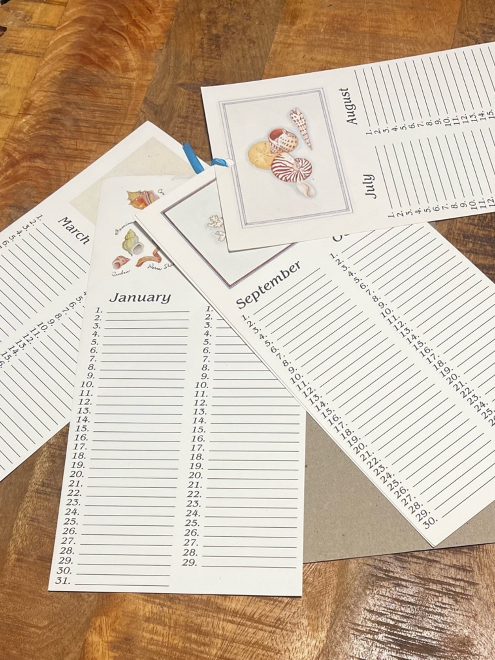 Printable Monthly Birthday/Reminder Calendar Cards Shells- Neutral Cream Accents